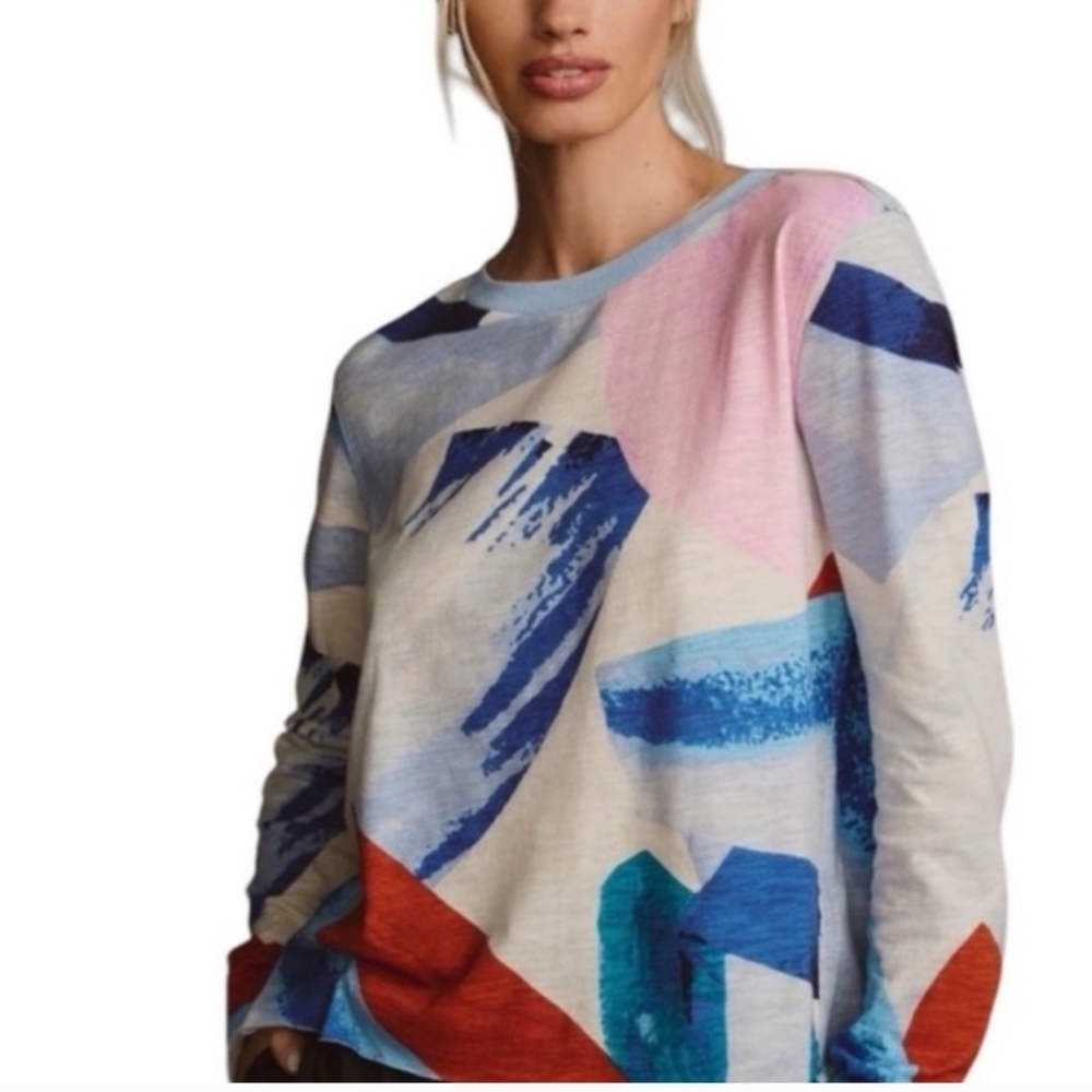 Anthropologie Maeve Caitlin Long Sleeve Boxy Tee Size M Blue - Picture 2 of 8